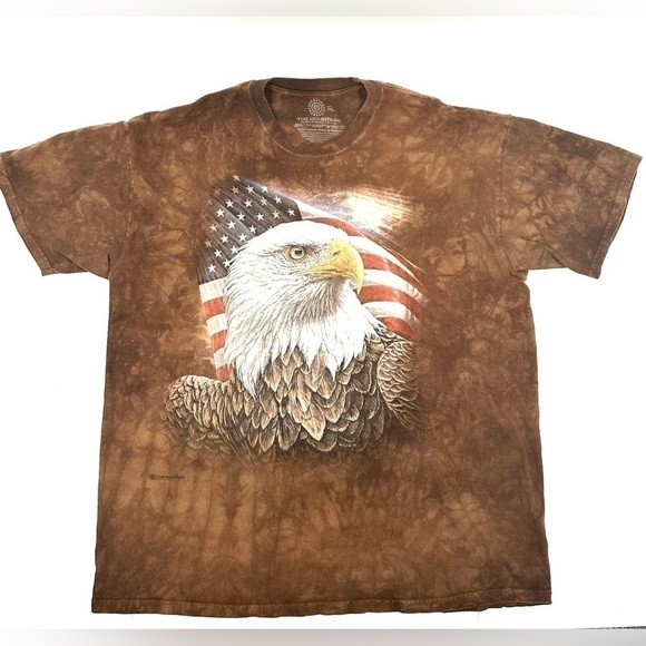 The Mountain Size 2XL Short Sleeve Shirt Eagle American Flag Tie Dye Brown USA - Picture 1 of 8